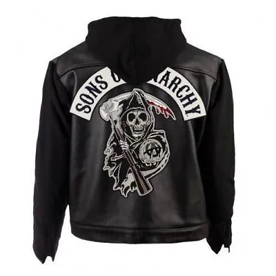 Sons Of Anarchy Motorcycle Hooded Leather Jacket | SOA Jacket For Bikers Gang • $79.99