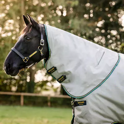 Horseware Rambo Duo Turnout Rug Hood 100g Grey/Teal/Gold/Navy • £82.60