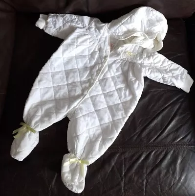 £4.99 • Buy Vintage Retro M&S White & Yellow Baby Snowsuit Pram Suit 0-3 Months