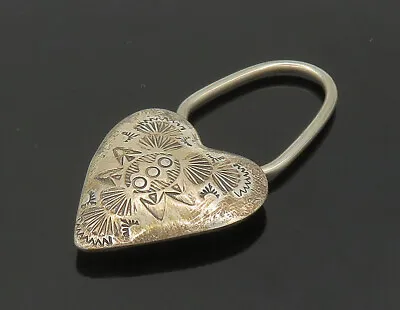 NAVAJO 925 Sterling Silver - Vintage Etched Pattern Love Heart Key Ring - TR2962 • $99.18