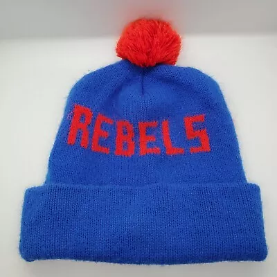 Vintage 70s Ole Miss Rebels Hat Cap Beanie Winter Knit Script Writing Rare Pom • $49.99