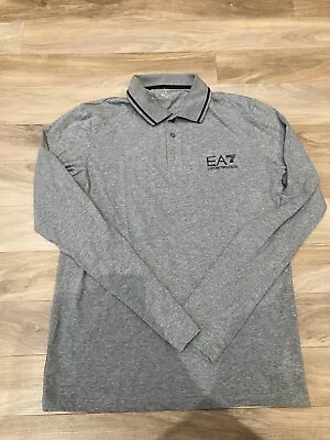 Men’s Emporio Armani EA7 Long Sleeve Polo Shirt Grey - Size XL • £5