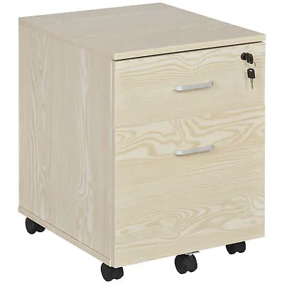 Vinsetto 2-Drawer Locking Office Filing Cabinet 5 Wheels Rolling Storage Oak • £39.99