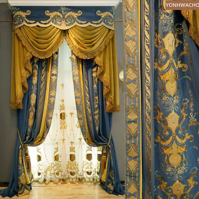 Luxury Blue Embroidery Velvet Thick Cloth Blackout Curtain Valance Panel C325* • $351.50