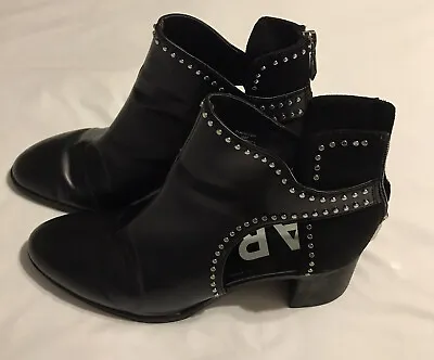 $15 • Buy ZARA TRF Women's EUR 39 US 8 Black Leather Studded Ankle Boots Zippered Back