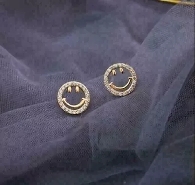 1.24 Ct Lab Created Diamond Smiley Stud Earrings 14K Yellow Gold Plated Silver • $71.49