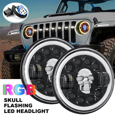 7 Inch LED Headlights Skull DRL RGB Round Lights For Jeep Wrangler JK TJ CJ LJ • $34.39