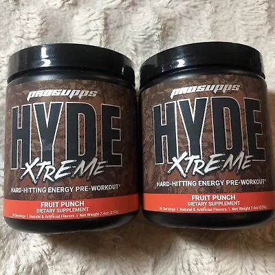 (Lot Of 2) ProSupps Hyde Xtreme Pre-Workout Powder Fruit Punch (7.4 Oz X 2) 8/25 • $36