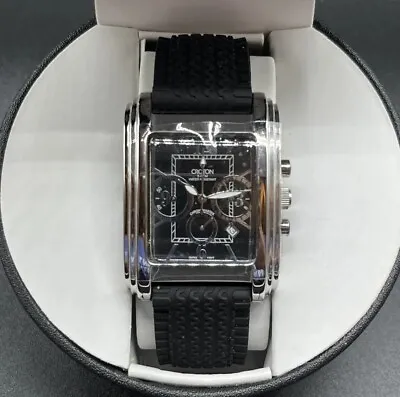 Croton Cronomaster Rectangular Black Dial Steel Case Chronograph Men's Watch 50M • $104.69