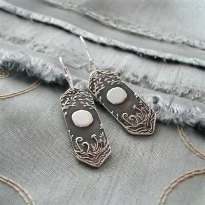 Vintage Silver Style Plant Moon Earrings Hook Charms Women Bohemian Jewelry Gift • $2.29