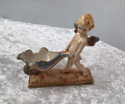 Vintage Depose Italy Cherub With Wheelbarrow # 187 Figurine • $34