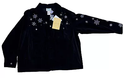 Quaker Factory Blk Velvet Snow Flakes Snowman Christmas Jacket Vintage 2X NWT • $79.97