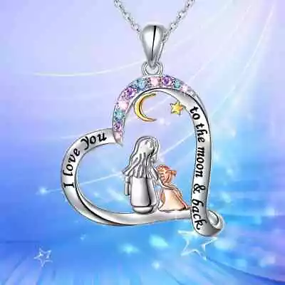 Creative I Love You Mother Daughter Silvery Heart Shape Pendant Necklace Fashion • $12.98