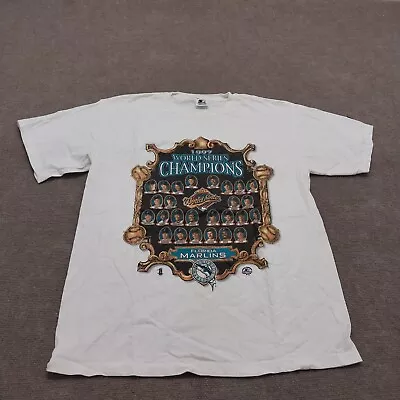 VTG Vintage Mens Medium White Florida Miami Marlins 1997 World Series T-Shirt • $18.88