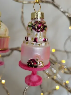 £5.95 • Buy *sale* Gisela Graham Glass Mini Cakes On Stand Hanging Christmas Decorations