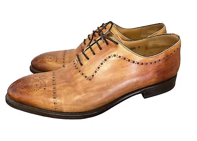 MAGNANNI 10.5 Tan Brown Leather Cap Toe Lace-Up Oxford Men's Shoes Made In Spain • $99.99