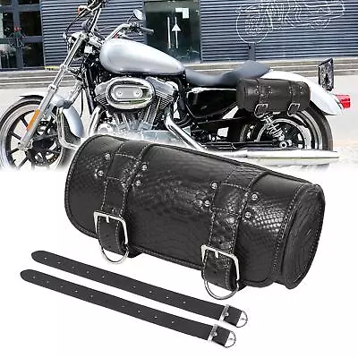 Handlebar Tool Bag Cycling Barrel Roll Bag For Motorcycle Faux Leather Black • $18.65