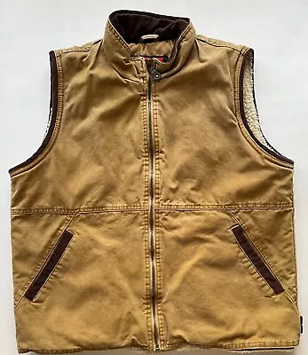 WRANGLER HERO US Men's S Tan Canvas Sherpa Lined Vest Jacket  Workwear Cord Trim • $24.99