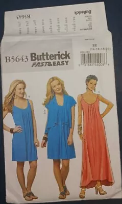 UNCUT Butterick 5643 Womens Sleeveless Maxi Dress Cardigan Jacket Pattern 14-20 • $2.99