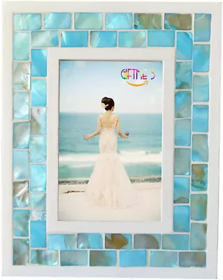 GIFTME 5 Picture Frame 5x7 Mother Of Pearl Mosaic Photo FrameBeach Tabletop Or • $26.40