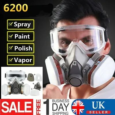 For6200 16in1 Gas Mask Full Face Chemical Oil Spray Paint Anti-Vapour Respirator • £10.99