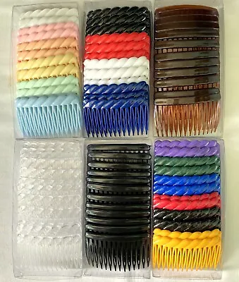 12 PC EXTRA STRONG Plastic Hair Slide Grip Combs 7cm BLACK BROWN CLEAR COLOURNEW • £3.99