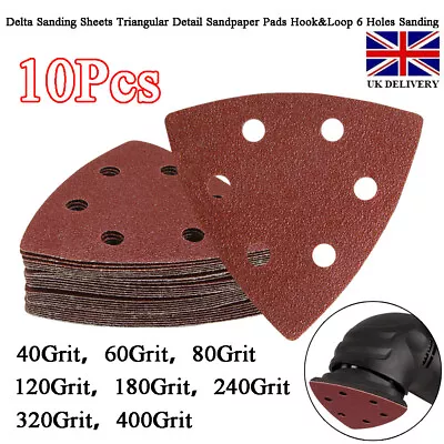£4.38 • Buy Delta Sanding Sheets Triangular Detail Sandpaper Pads Hook&Loop 6 Holes Sanding