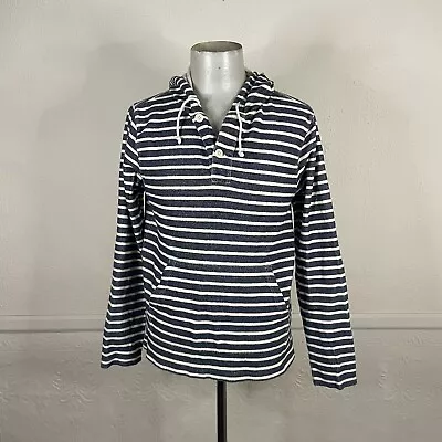 J Crew Authentic Fleece Hoodie Sweater Mens M Blue White Stripe Terry Nautical • $22.50