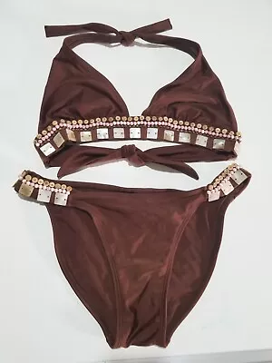 Paula Hermanny Vix Brown Shell Beaded Bikini Size Small 396 • $49.99