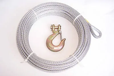 1/4  X 100 Ft Galvanized Wire Rope Winch Cable + 5/16  Grade 70 Clevis Slip Hook • $68.02