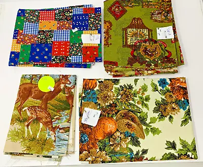 Vintage Mid Century Fabric LOT Floral Deer Americana - 3 And 1/2 YARDS Total • $29.99