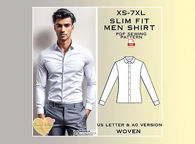 Men's Slim Fit Shirt Sewing Pattern Man Shirt Sewing Pattern Shirt Patterns • $5.99