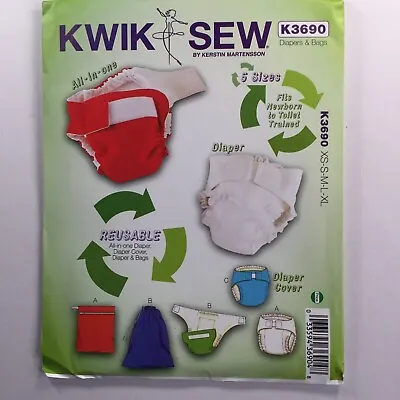 KwikSew 3690 Cloth Nappy Diaper Cover Newborn Toddler Washable New Uncut Pattern • £19.50