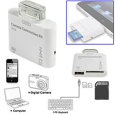 2 In 1 USB SD Memory Card Reader Camera Connection Kit For Apple IPAD IPOD UK  • £3.39