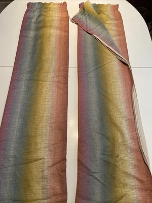 £29.99 • Buy Fabulous 60/70s Vintage Retro Curtains Rainbow Colour Striped W-114cm D-128cm