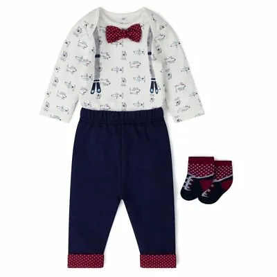 £16.95 • Buy Baby Boys Little Gent Formal Outfit Bodysuit Shirt Bow Tie Trousers & Socks Set