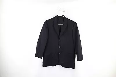 Vintage 60s Streetwear Mens 38R Wool Striped 3 Button Suit Jacket Coat Black USA • $55.96