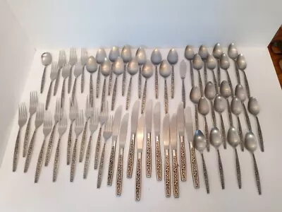 Vtg Flatware Stainless Steel Japan  Grandma Rose  Pattern 62 Pcs. • $85