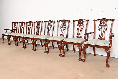 Ethan Allen Chippendale Carved Mahogany Dining Chairs Set Of Eight • $3595