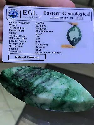 Massive Natural Beryl Emerald 674 Ct Marquie Shaped With EGL Certificate • $950