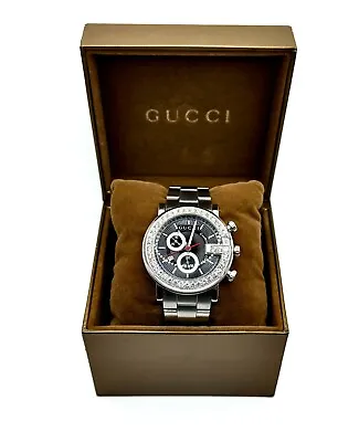 Gucci 101M Chronoscope Men's Swiss Wristwatch Diamond Bezel Black Dial SS Band • $1599.95