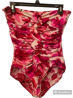 Miraclesui Camilla Swimsuit One Piece Bandeau Ruffled Underwire Pink Floral 16 • $26.60