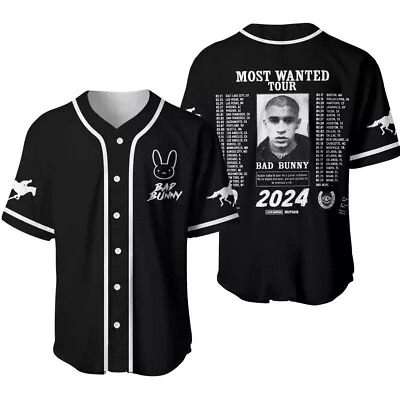 Personalized Bad Bunny Most Wanted Tour 2024 Baseball Jersey 3D Shirt All Size • $27.95