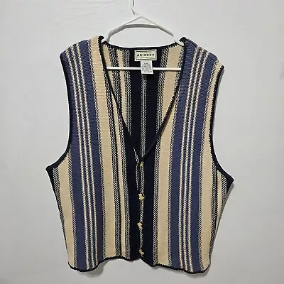 Vintage Arizona Vest Mens XL Blue Western Aztec Striped V Neck Woven 90s B15  • $28