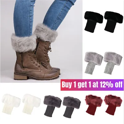 £4.58 • Buy Women Ladies Winter Knitted Boot Cuffs Fur Knitted Toppers Trim Socks Leg Warmer