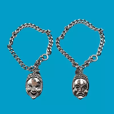 Vintage Sterling Danecraft Reversible Comedy Tragedy Pendant Bracelet • $76