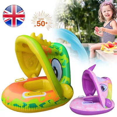 Kids Inflatable Baby Float Seat Boat Ring Sunshade Swim Pool Toys Swimming Aid • £7.92