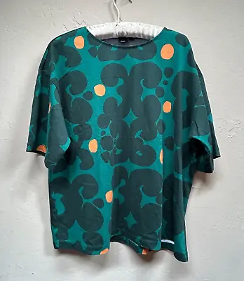 Marimekko X Uniqlo Womens Green Orange Print T-Shirt Top Size Large Short Sleeve • $42.65