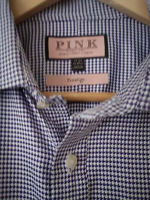 Thomas Pink Prestige 17  Neck Cotton Purple White Check Men's Shirt French Cuffs • £22.50