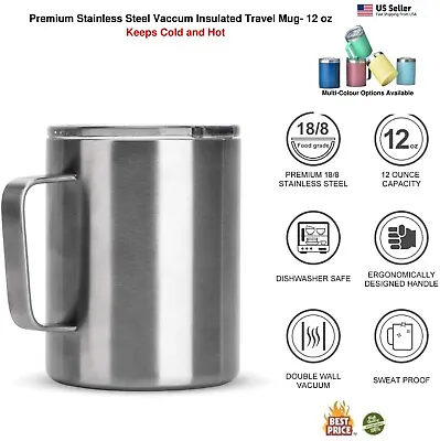 $12.99 • Buy 12 Oz Double Wall Stainless Steet Vacuum Insulated Coffee Travel Mug With Lid